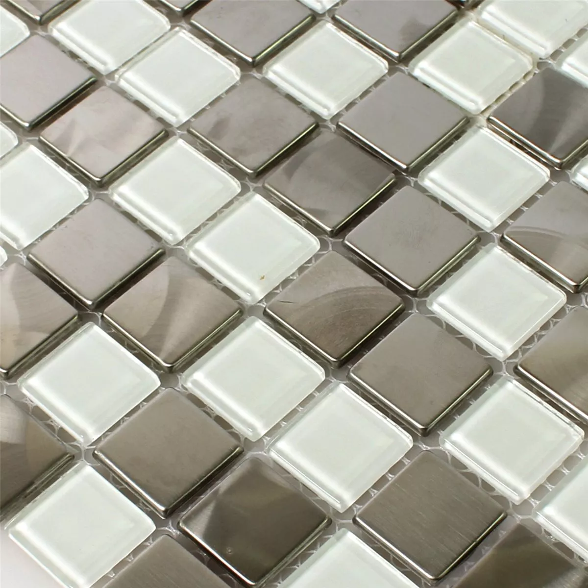 Mosaikfliesen Edelstahl Glas Weiss Silber Mix