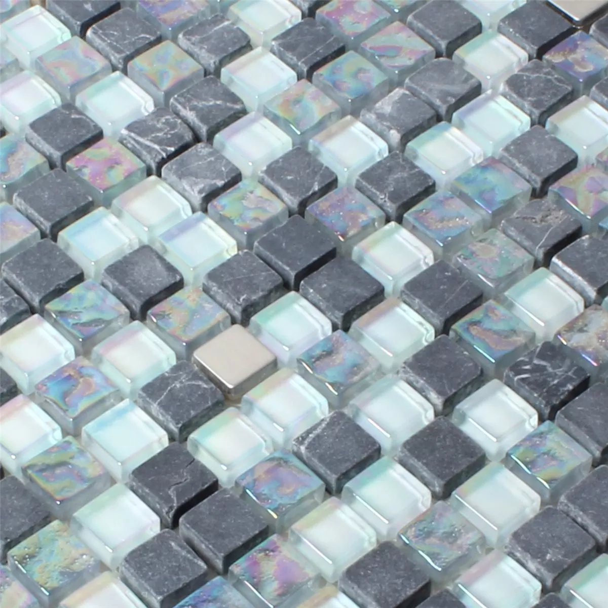 Muster von Mosaikfliesen Glas Marmor Perlmutt Effekt Grau Mix