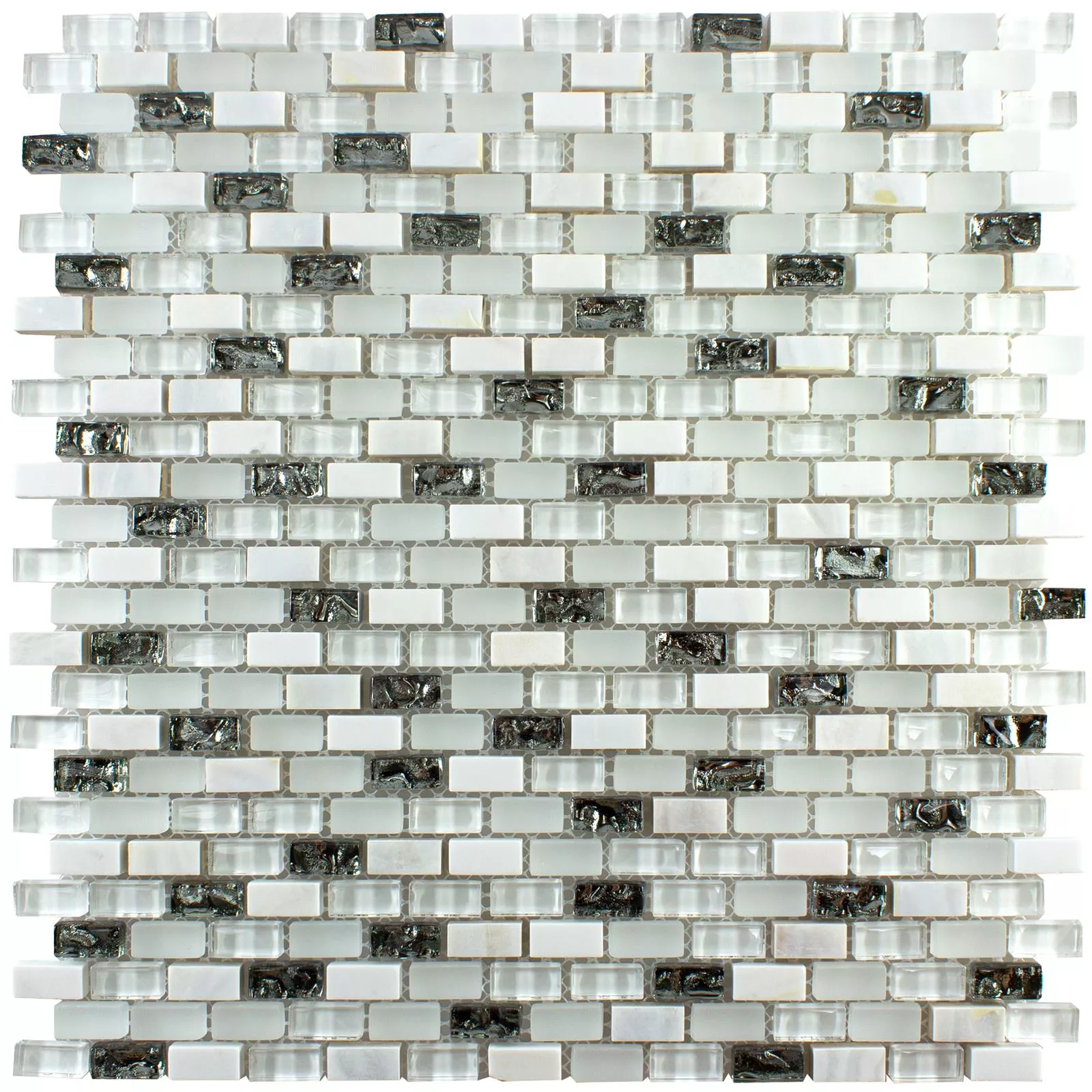Muster von Glas Naturstein Perlmutt Mosaik Admiral Weiß Silber