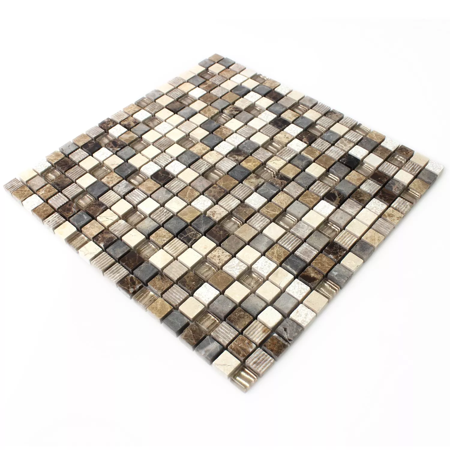 Muster von Mosaikfliesen Glas Naturstein Sonara Caramel Mix