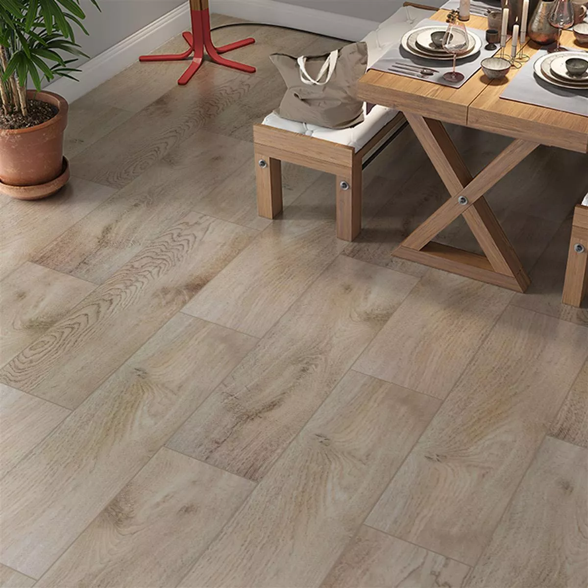 Muster von Bodenfliesen Holzoptik Caledonia Dunkelbeige 30x120cm 