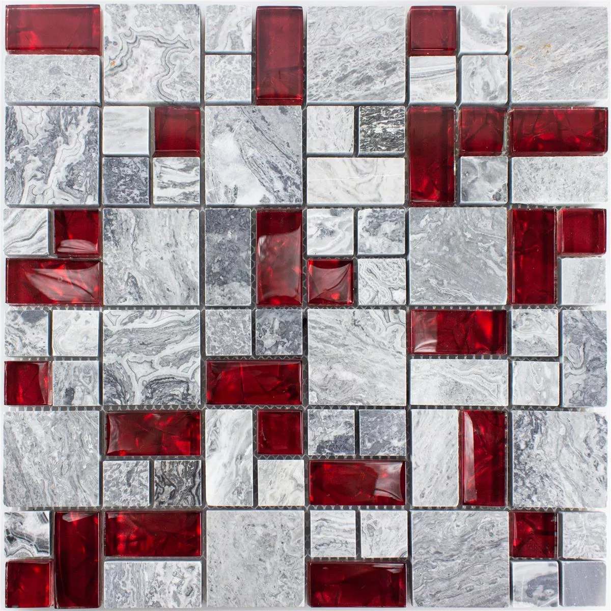 Glas Naturstein Mosaik Fliesen Sinop Grau Rot 2 Mix