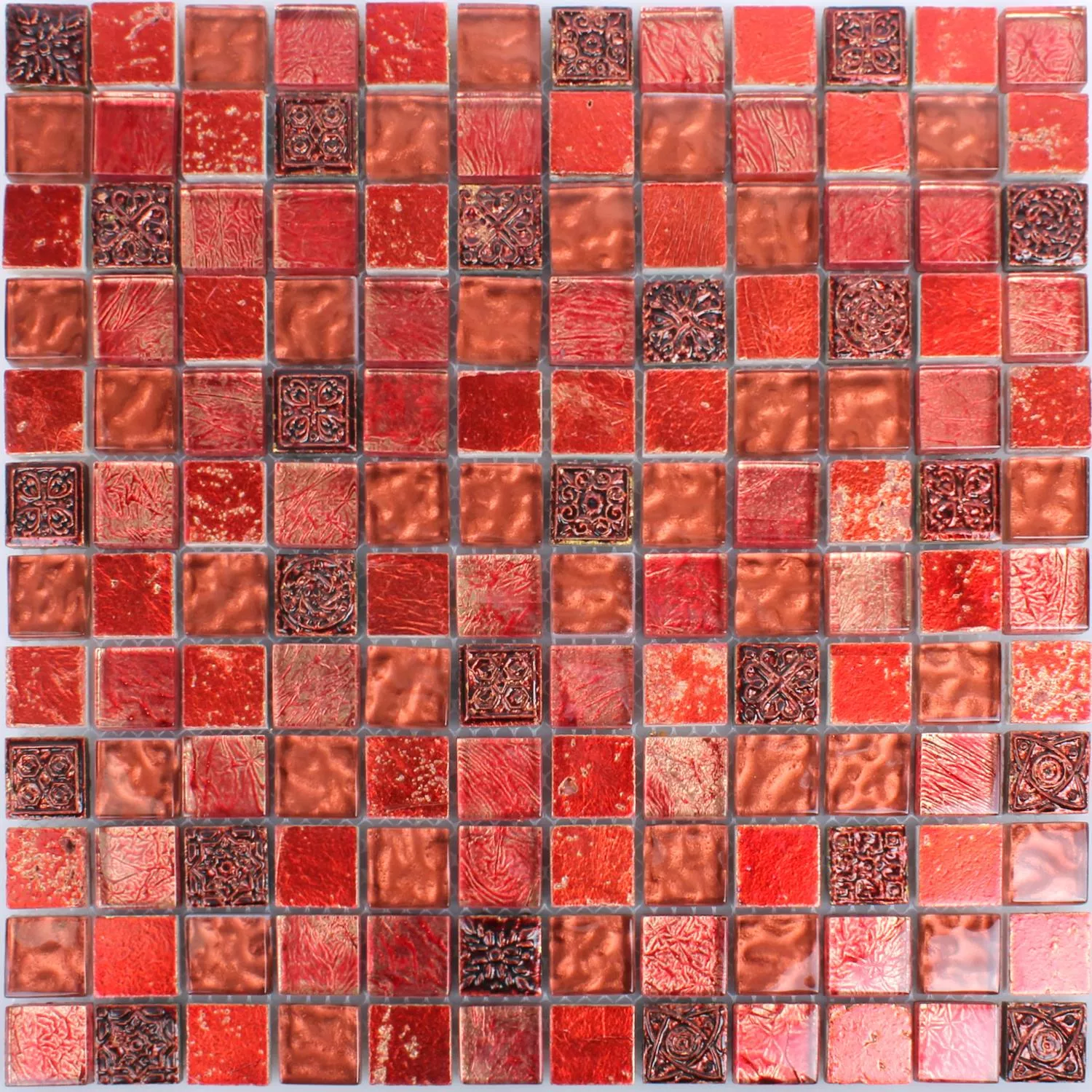 Muster von Mosaikfliesen Glas Naturstein Maya Red