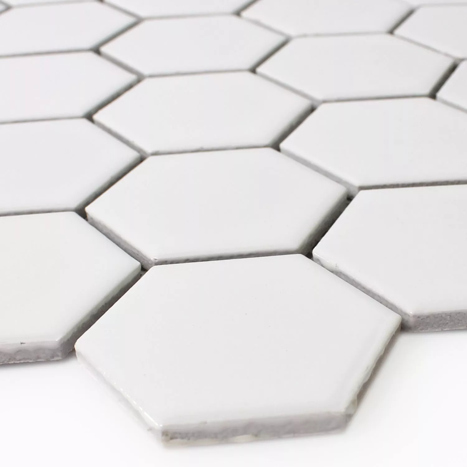 Muster von Mosaikfliesen Keramik Hexagon Weiss Matt H51
