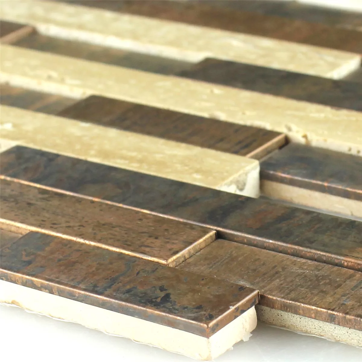 Kupfer Naturstein Mosaikfliesen Braun Creme Mix  Kupfer Naturstein Mosaikfliesen Braun Creme Mix