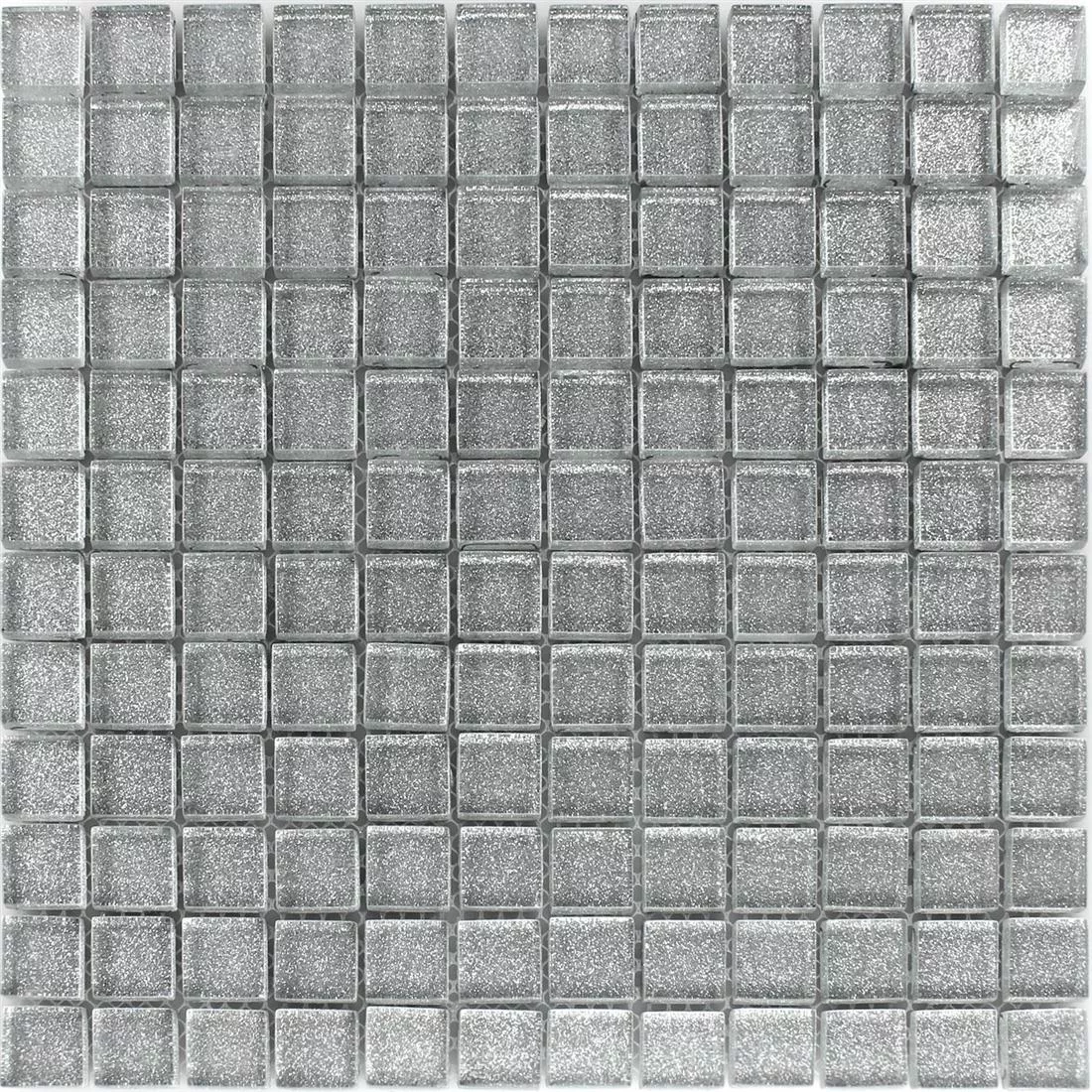 Muster von Mosaikfliesen Glas Silber Glitzer 