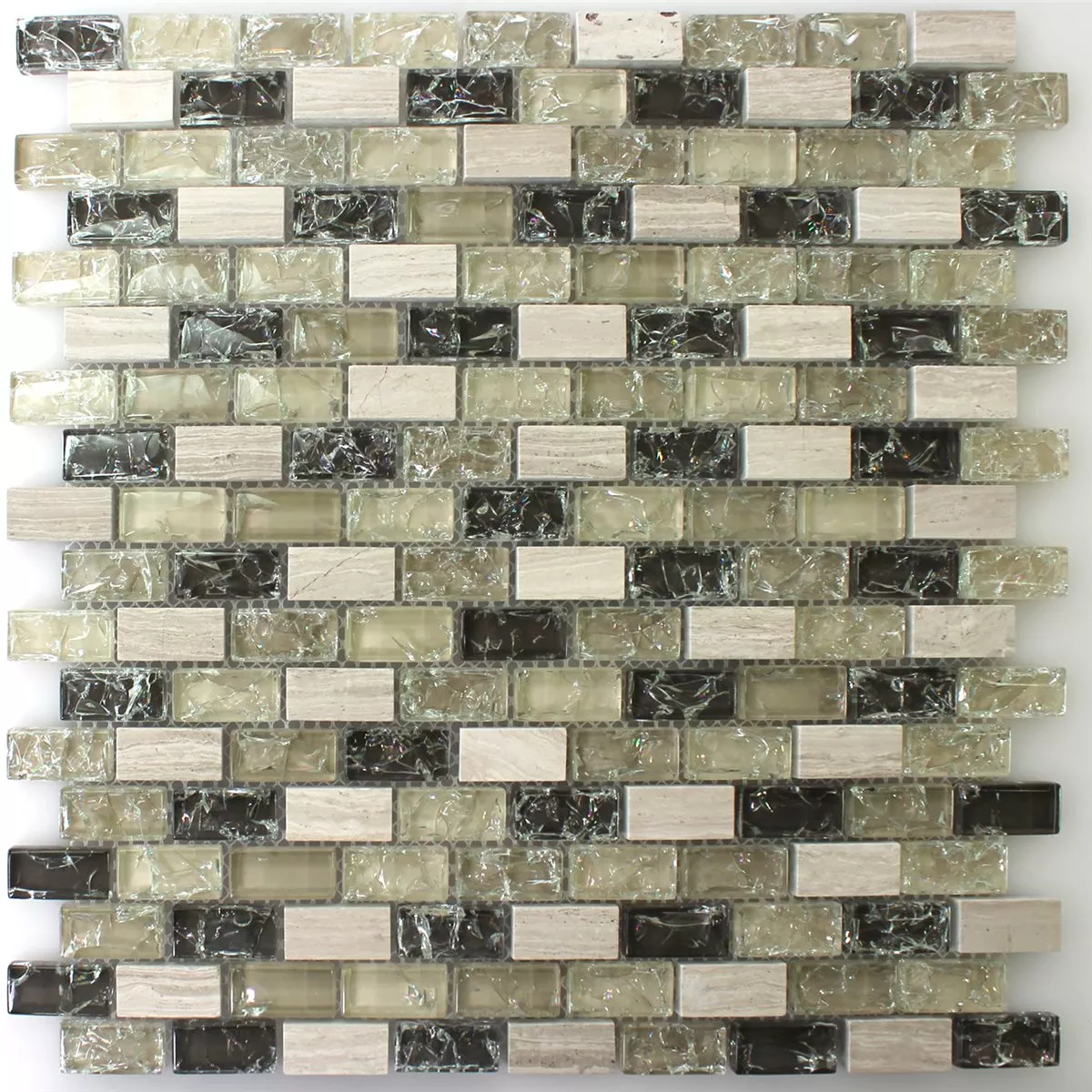 Mosaikfliesen Glas Naturstein Bricks Bruchglas Grün Grau