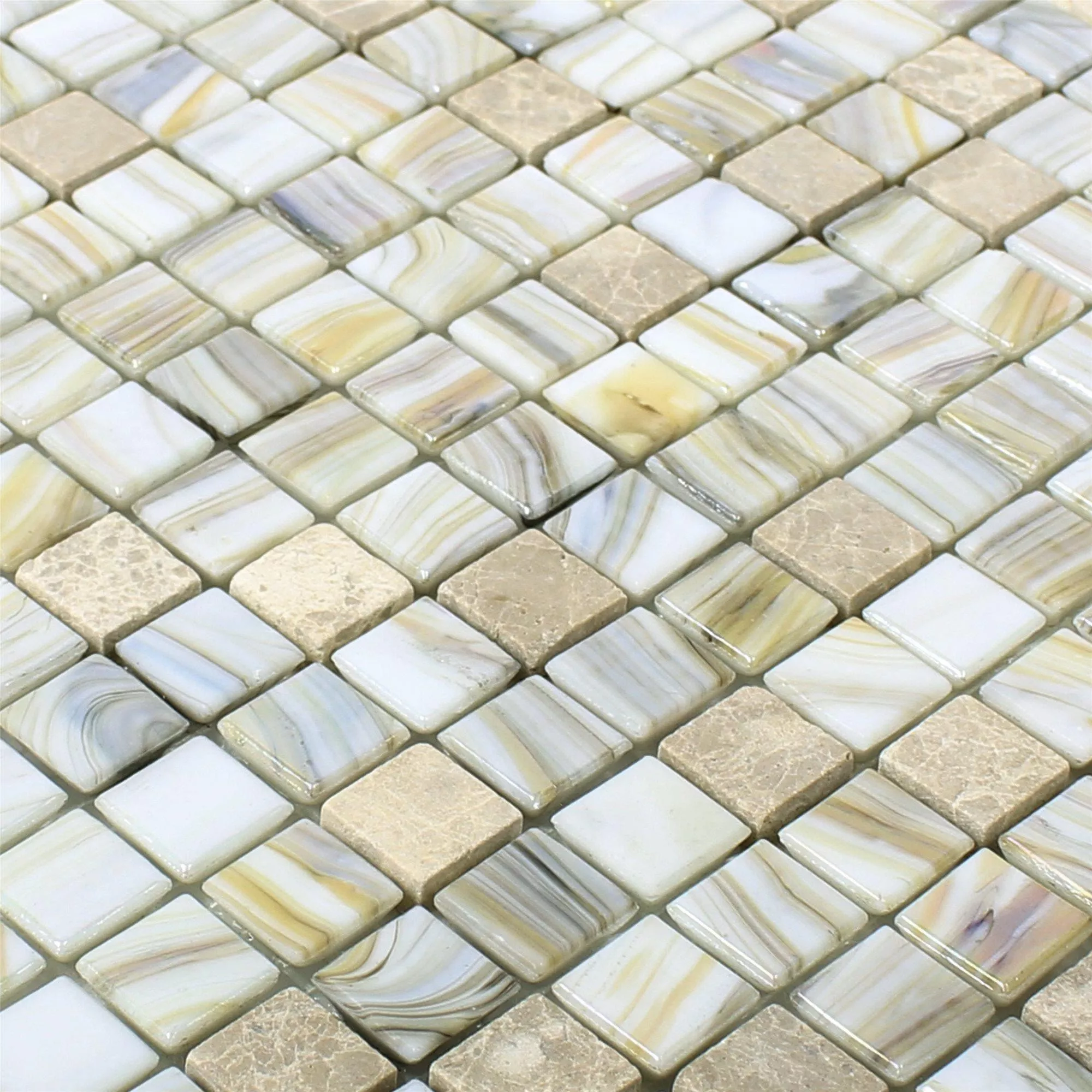 Muster von Glas Perlmutt Naturstein Mosaikfliesen Fokus Beige