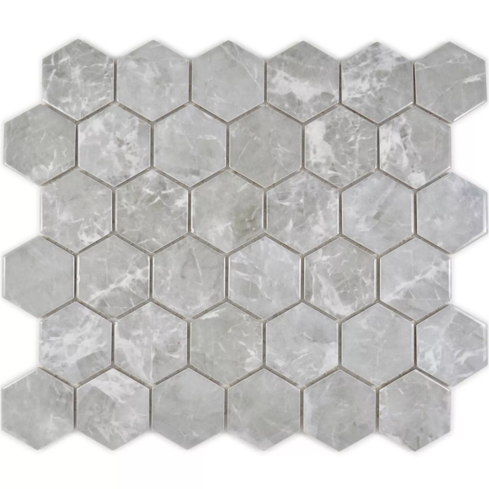 Muster von Keramikmosaik Mozart Hexagon Grau Glänzend