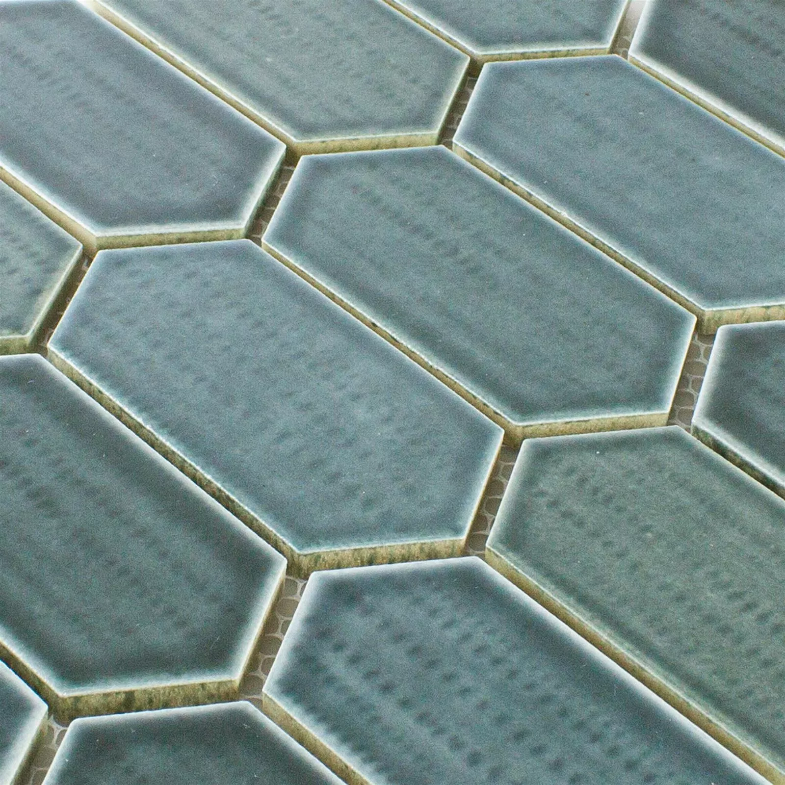 Muster von Keramik Mosaikfliesen McCook Hexagon Lang Blau Grau