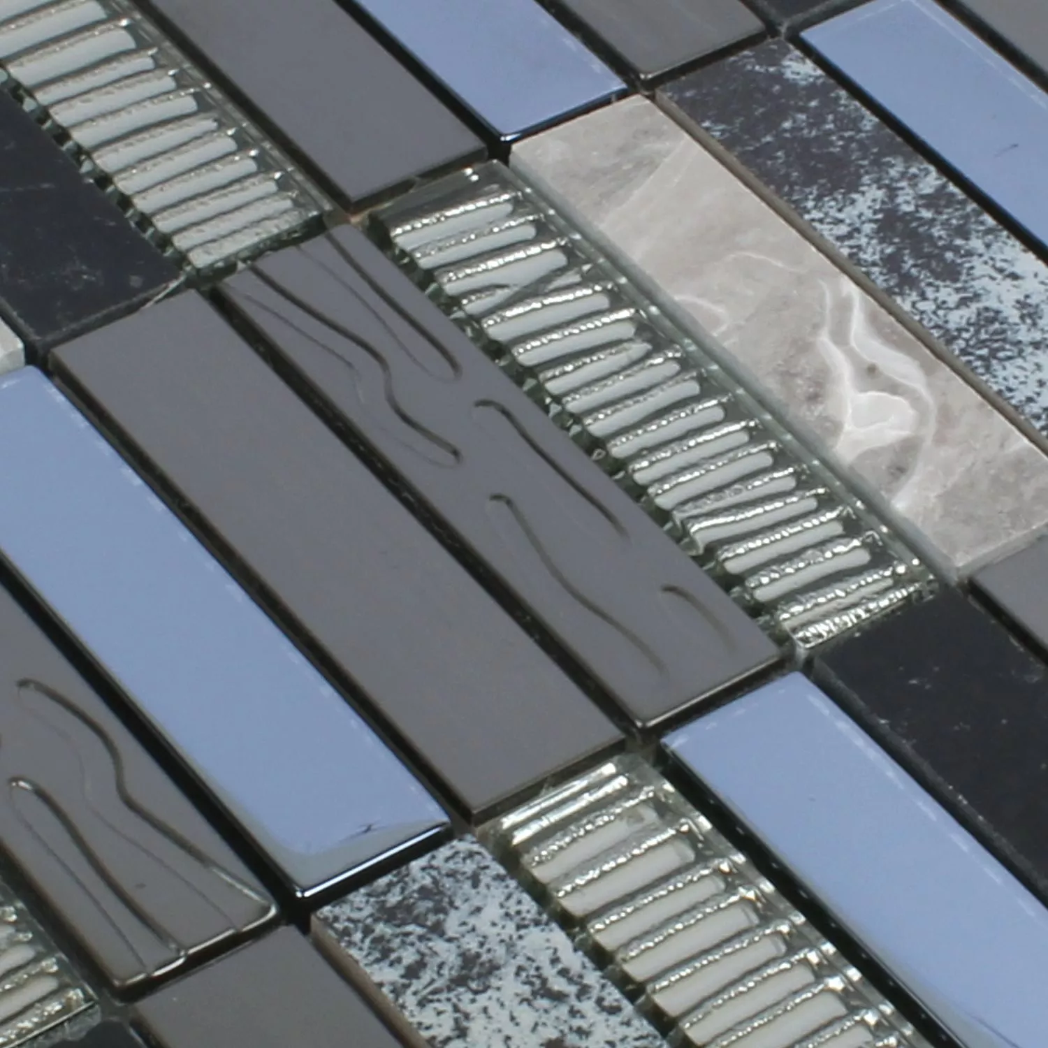 Naturstein Glas Aluminium Mosaikfliesen Akrites Schwarz