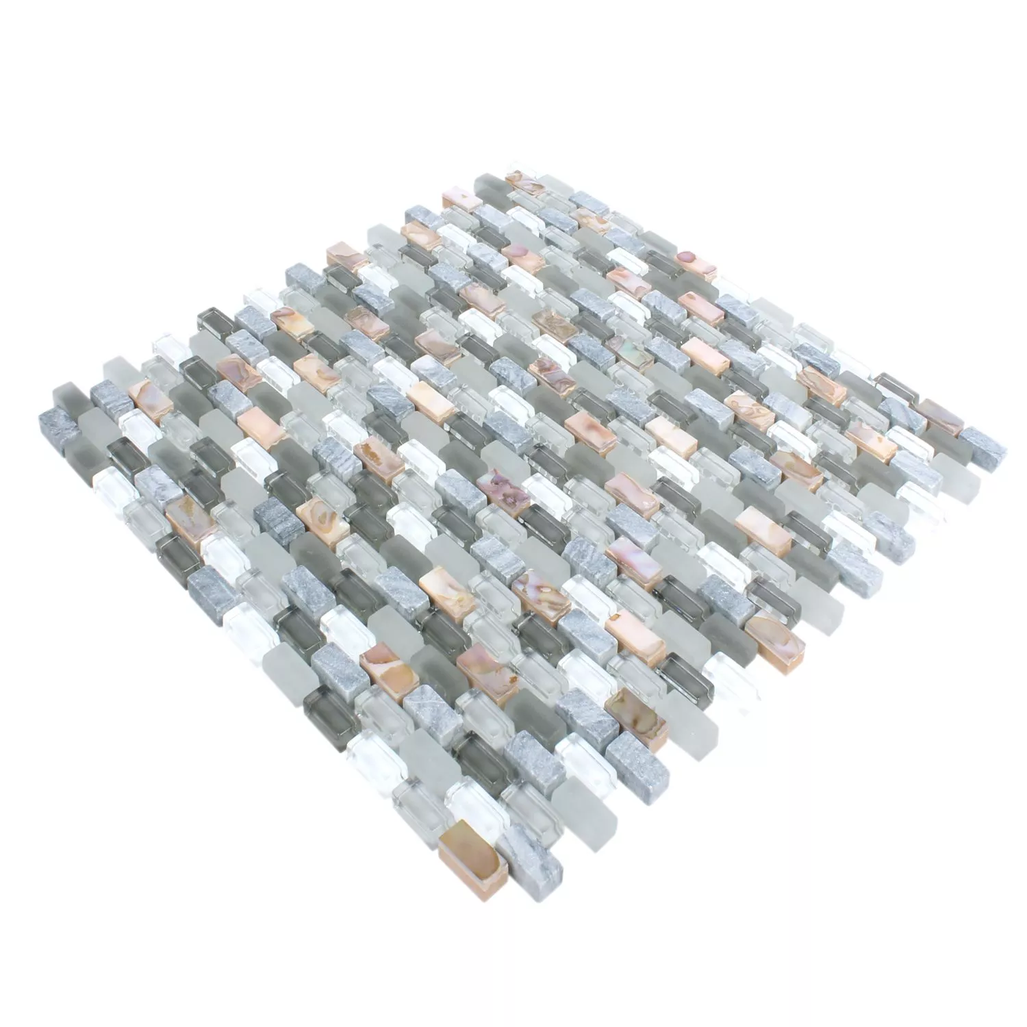 Muster von Mosaikfliesen Muschel Glas Naturstein Jasmina Grau
