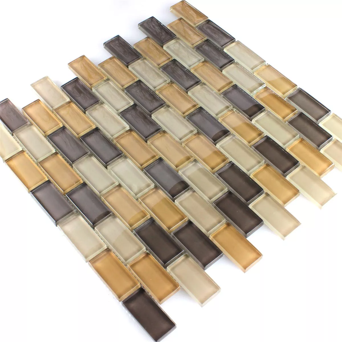 Muster von Mosaikfliesen Glas Brick Braun Mix