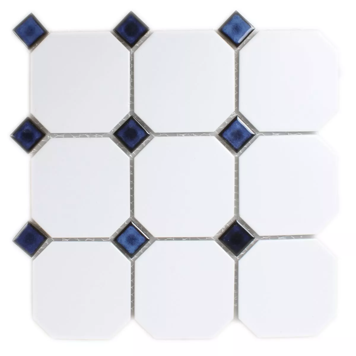 Muster von Mosaikfliesen Keramik Octagon Weiss Blau Mix