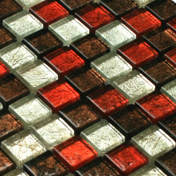 Muster von Glasmosaik Fliesen  Rot Braun Silber Metall