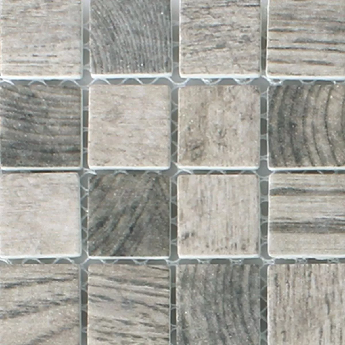 Muster von Mosaikfliesen Glas Valetta Holzstruktur Grau Beige