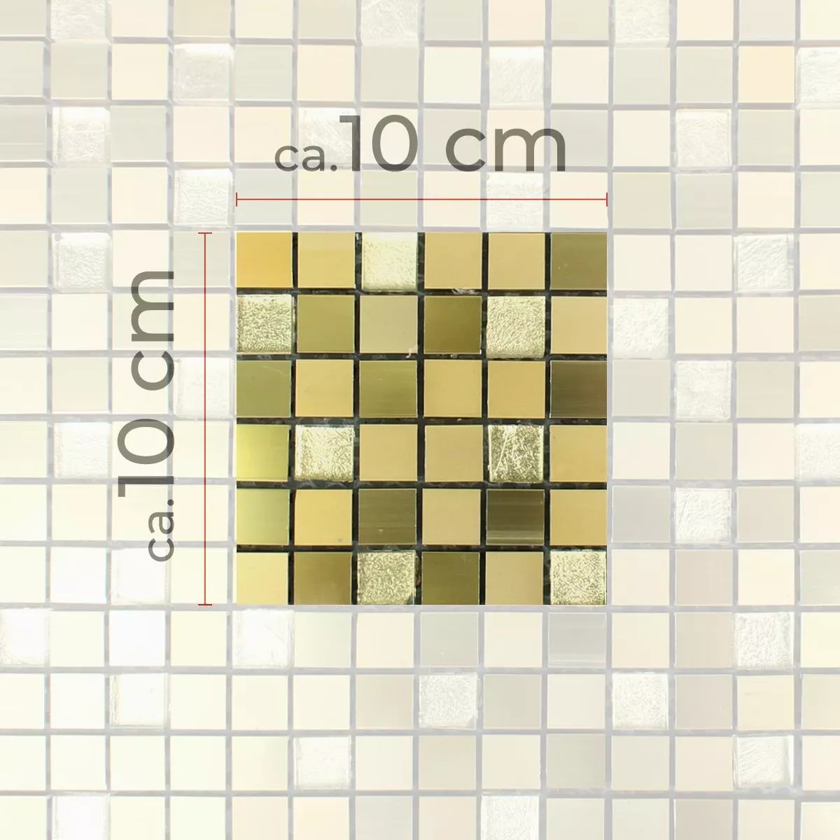 Muster von Mosaikfliesen Lissabon Aluminium Glas Mix Gold