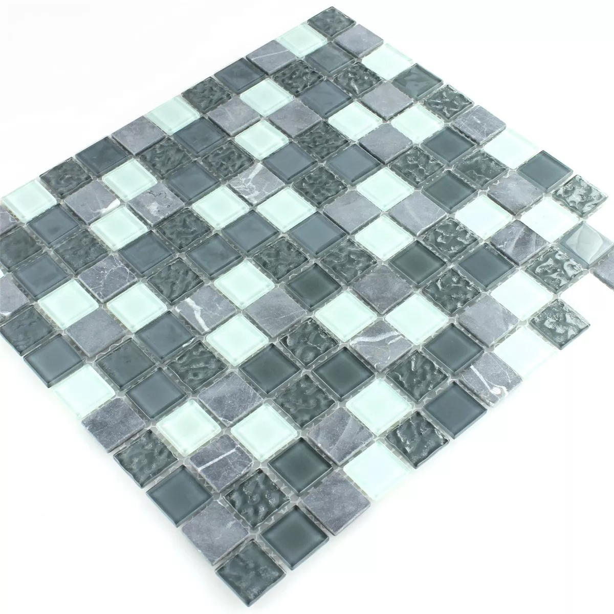 Mosaikfliesen Glas Marmor Grau 25x25x4mm