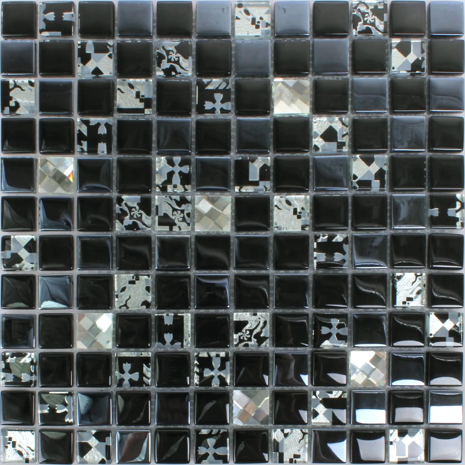 Muster von Glasmosaik Fliesen Kunia Schwarz Silber