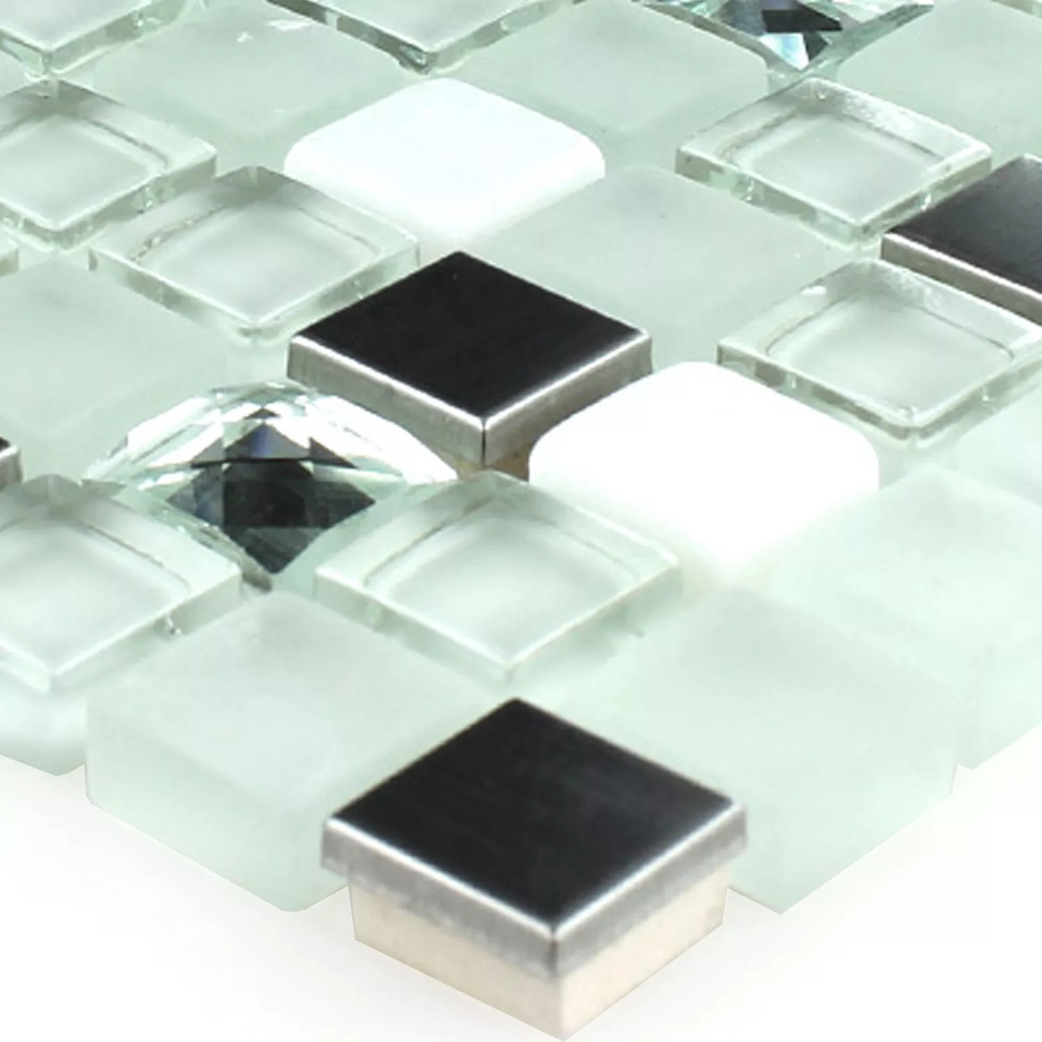 Mosaikfliesen Glas Edelstahl Türkis Diamant