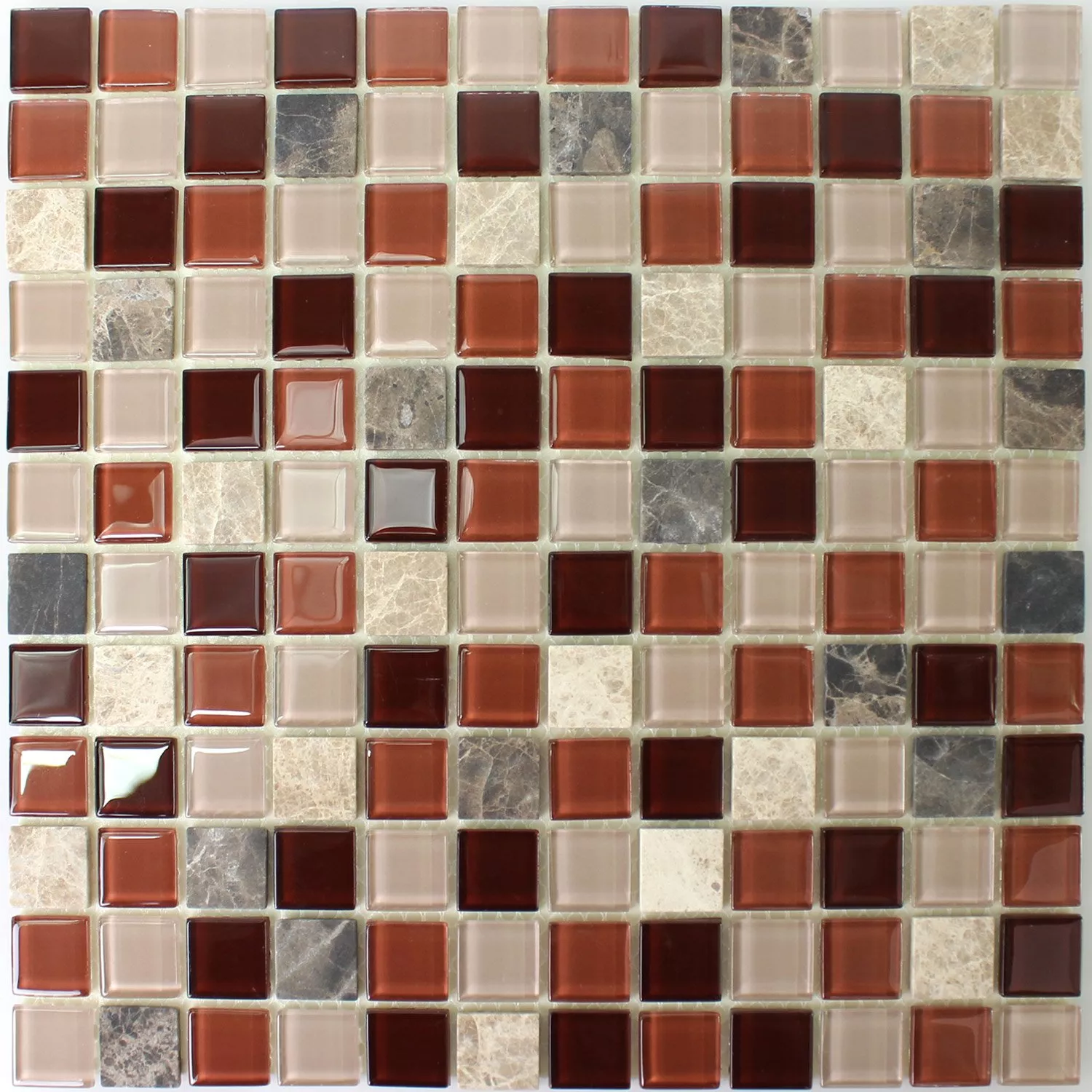 Muster von Selbstklebende Mosaikfliesen Naturstein Glas Beige Braun Emperador