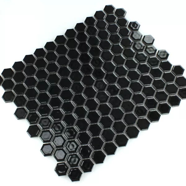 Muster von Mosaikfliesen Keramik Hexagon Schwarz Glänzend H23