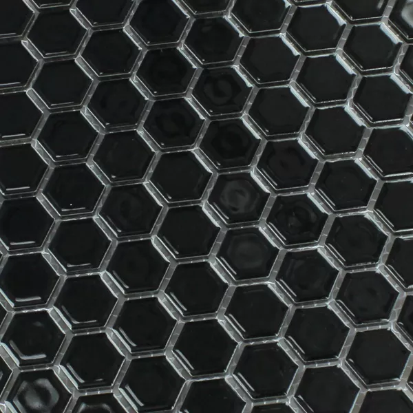 Muster von Mosaikfliesen Keramik Hexagon Schwarz Glänzend H23