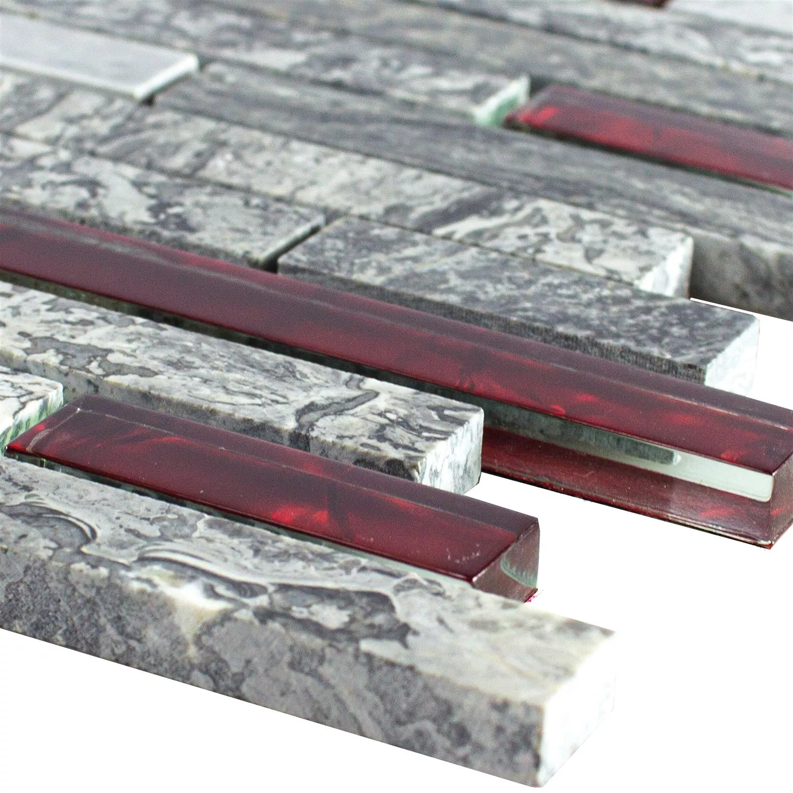 Glasmosaik Natursteinfliesen Manavgat Grau Rot Brick
