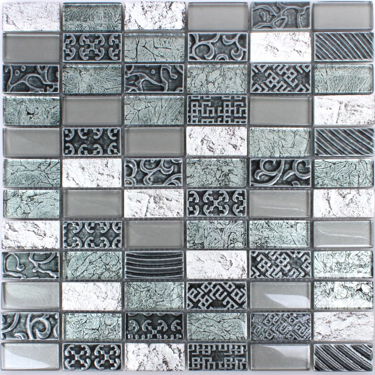Muster von Mosaikfliesen Glas Naturstein Piroshka Silber
