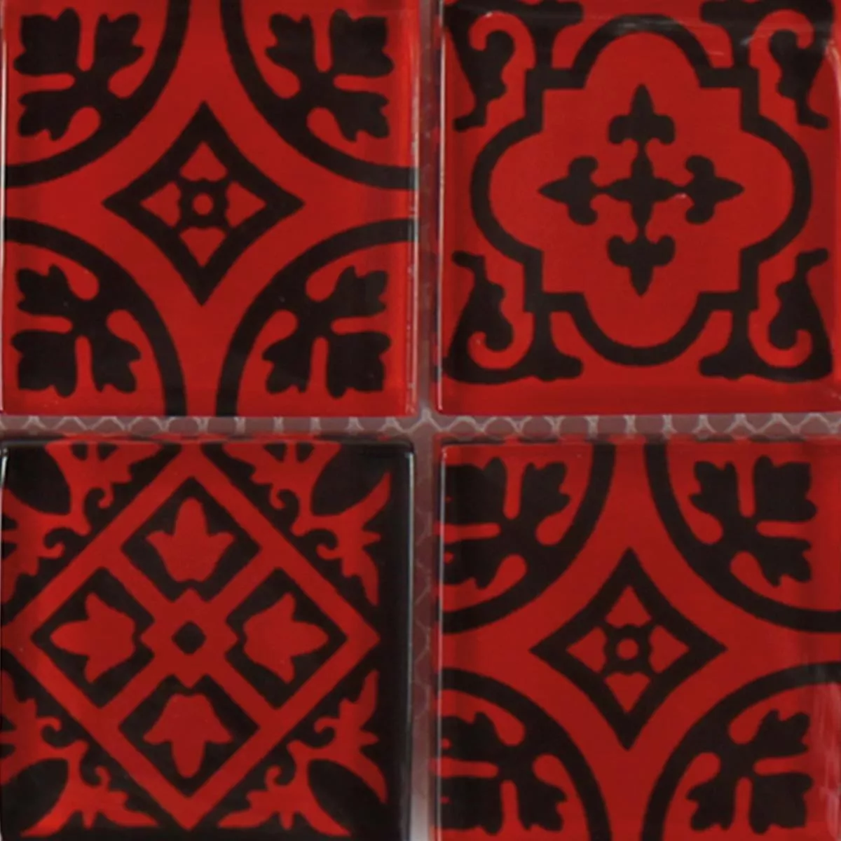Muster von Mosaikfliesen Glas Barock Ornament Rot