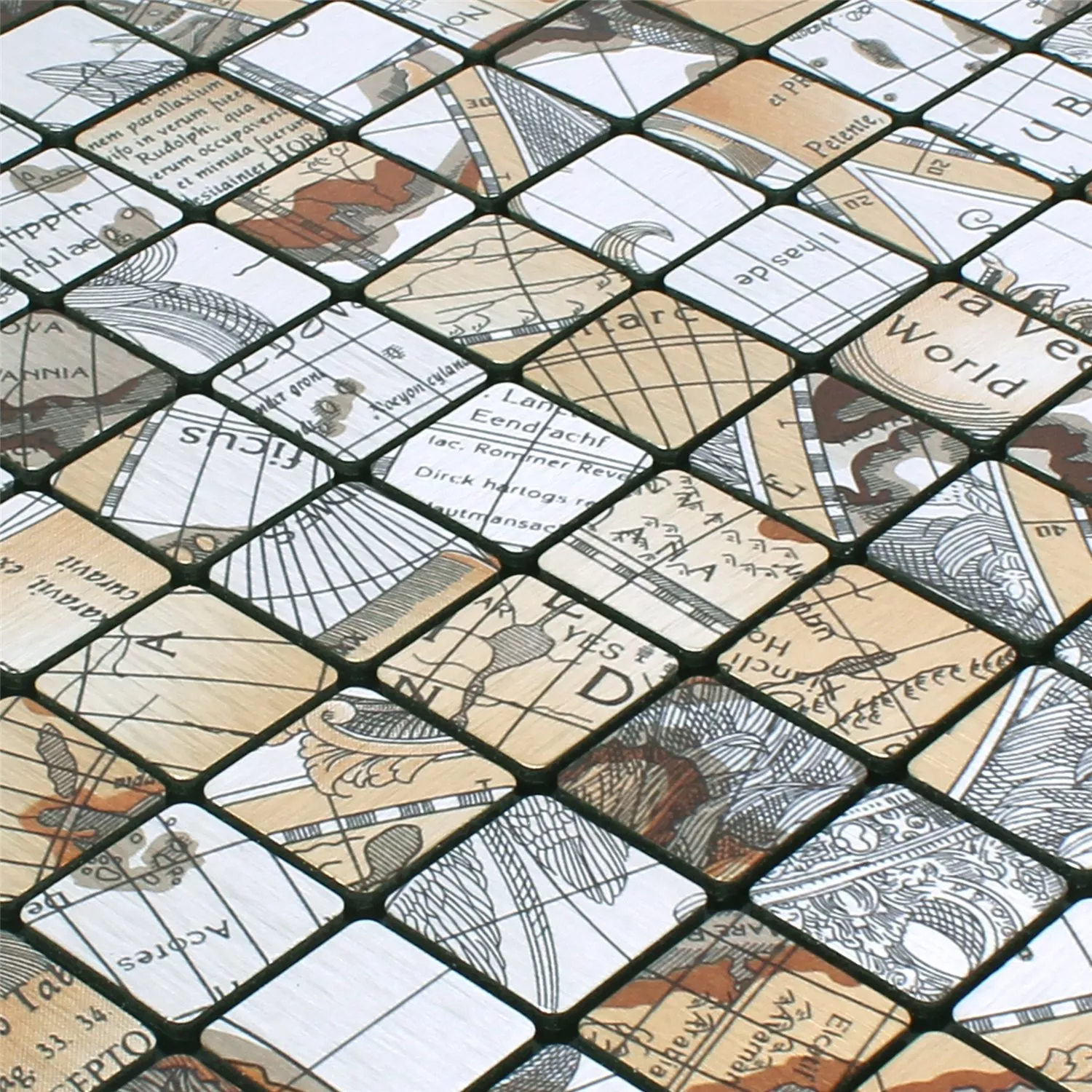 Muster von Mosaikfliesen Metall Selbstklebend Pinta Weltkarte Silber