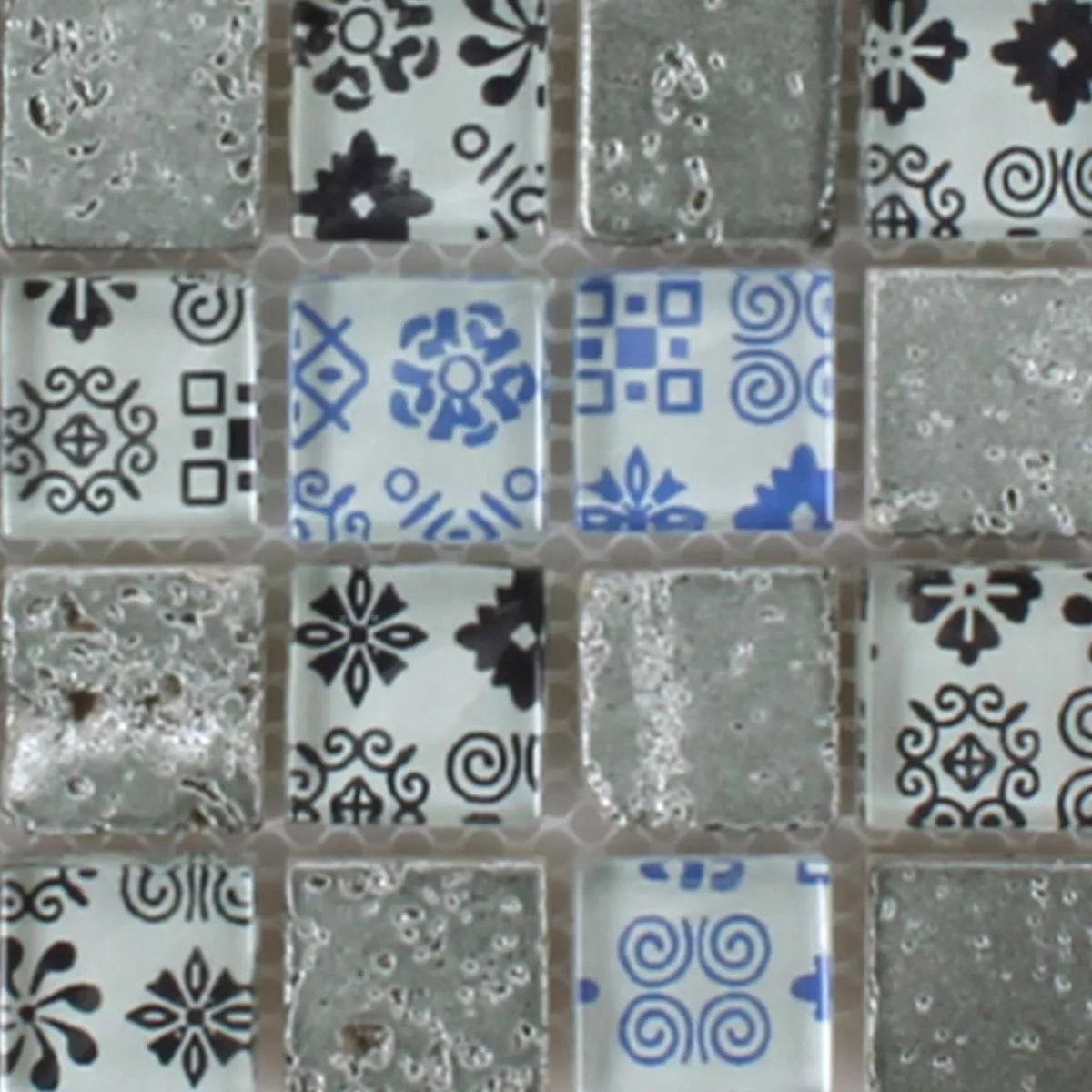 Muster von Mosaikfliesen Resin Glas Belmont Blau Silber