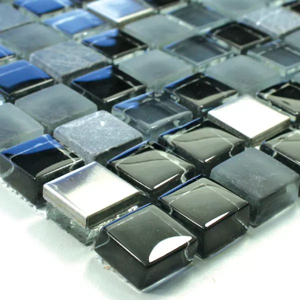 Muster von Mosaikfliesen Glas Marmor Edelstahl Schwarz Mix