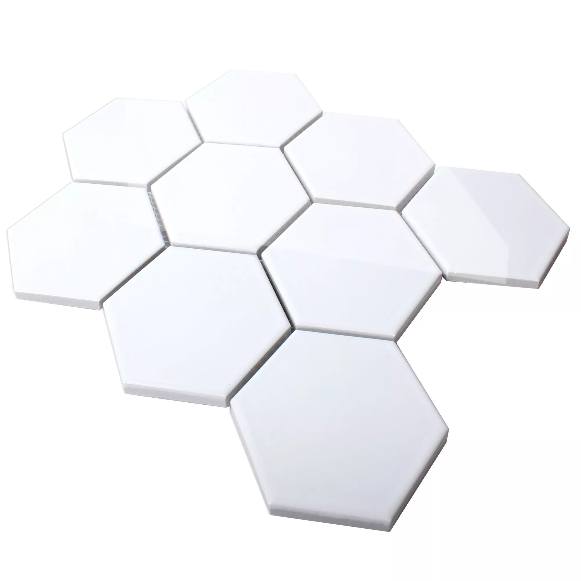 Keramik Mosaikfliesen Hexagon Salamanca Weiß Glänzend H95