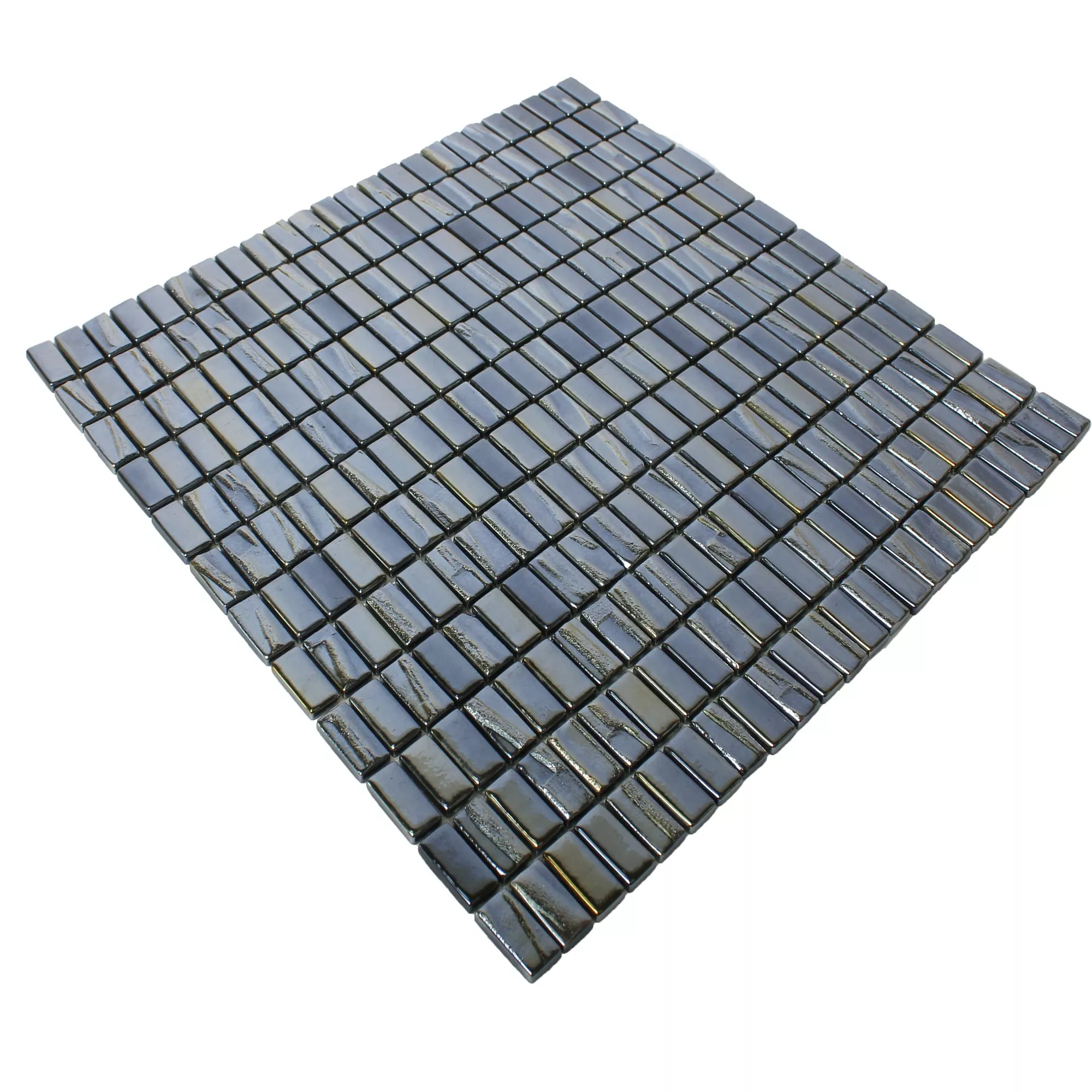 Muster von Glasmosaik Fliesen Presley Schwarz Metallic Stäbchen