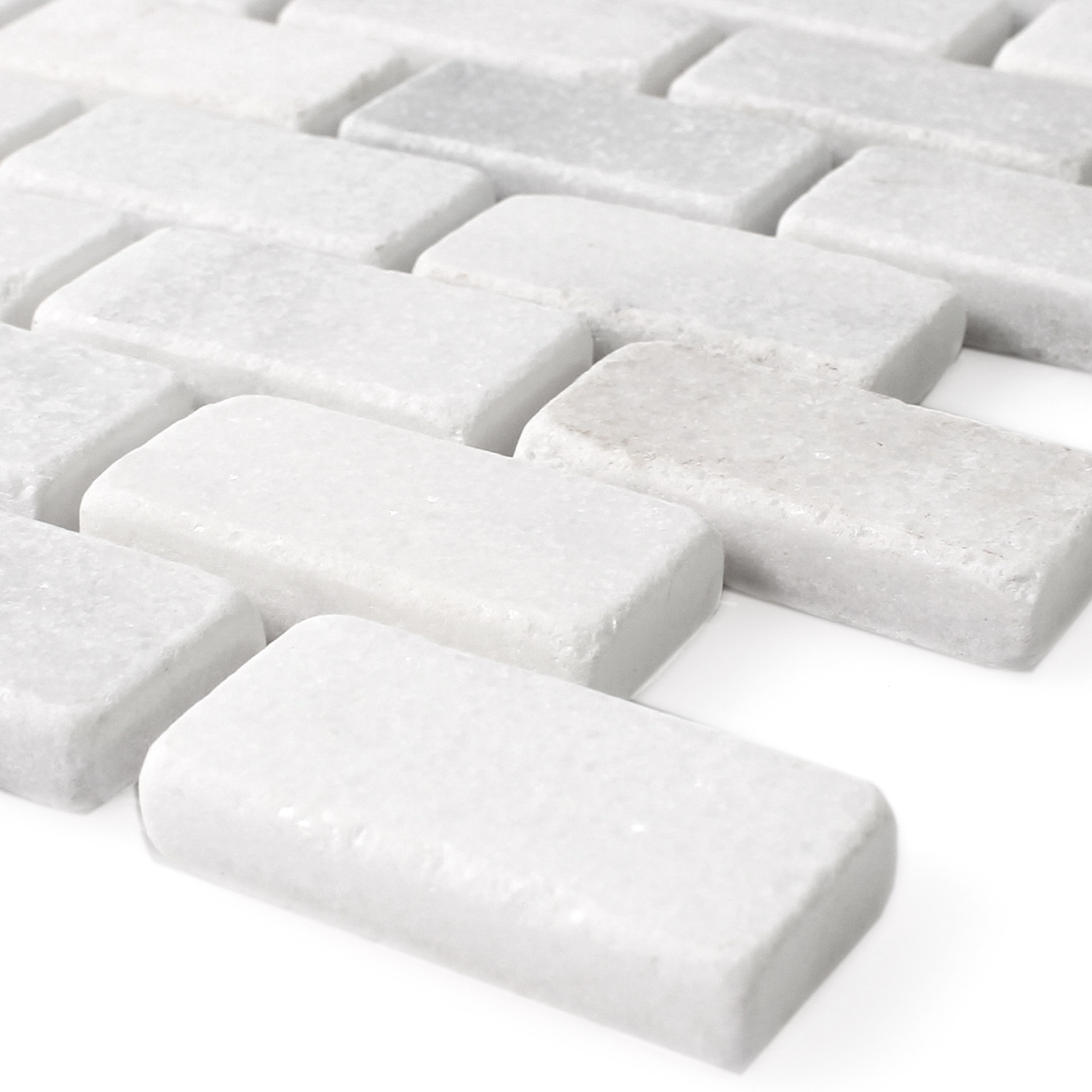Mosaikfliesen Marmor Naturstein Treviso Brick Weiss