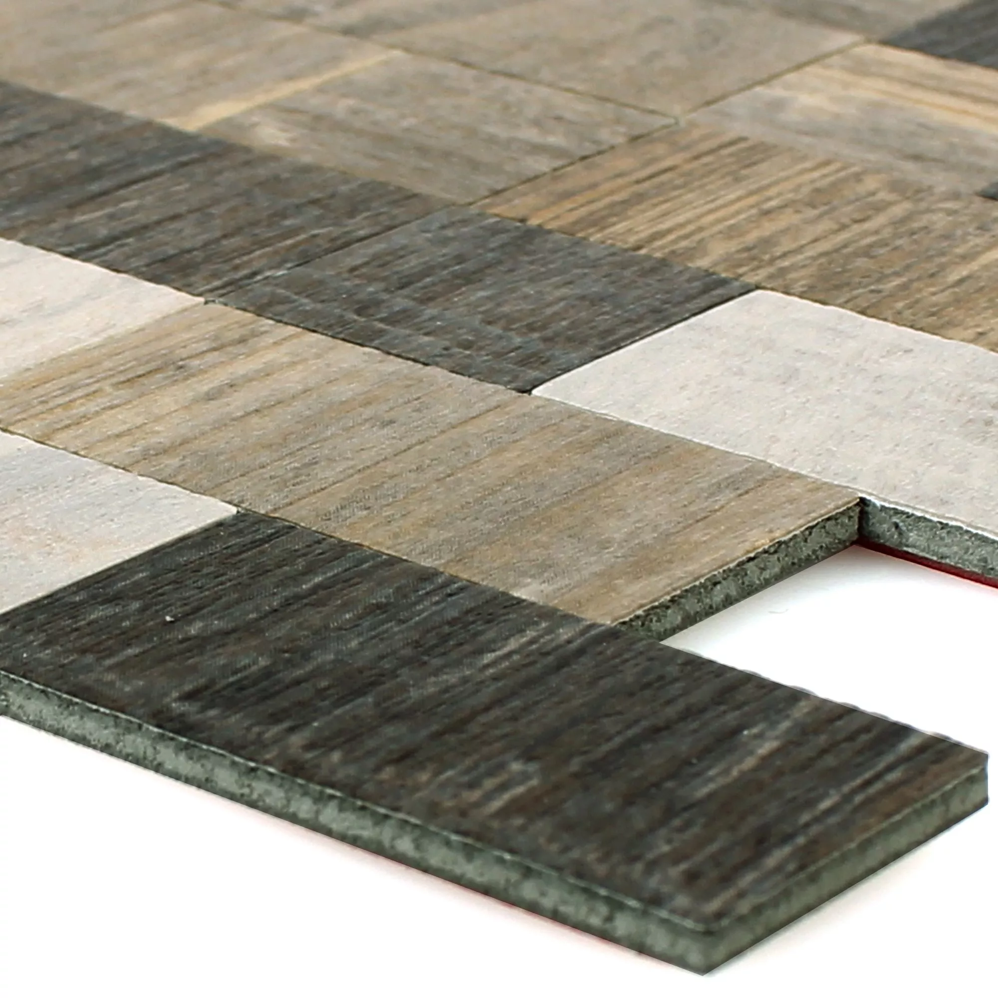 Muster von Mosaikfliesen Selbstklebend Holzoptik Arkansas Braun Beige