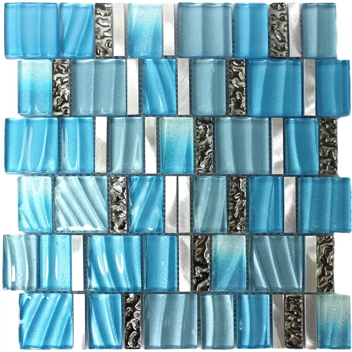 Muster Mosaikfliesen Glas Aluminium Blau Silber Mix