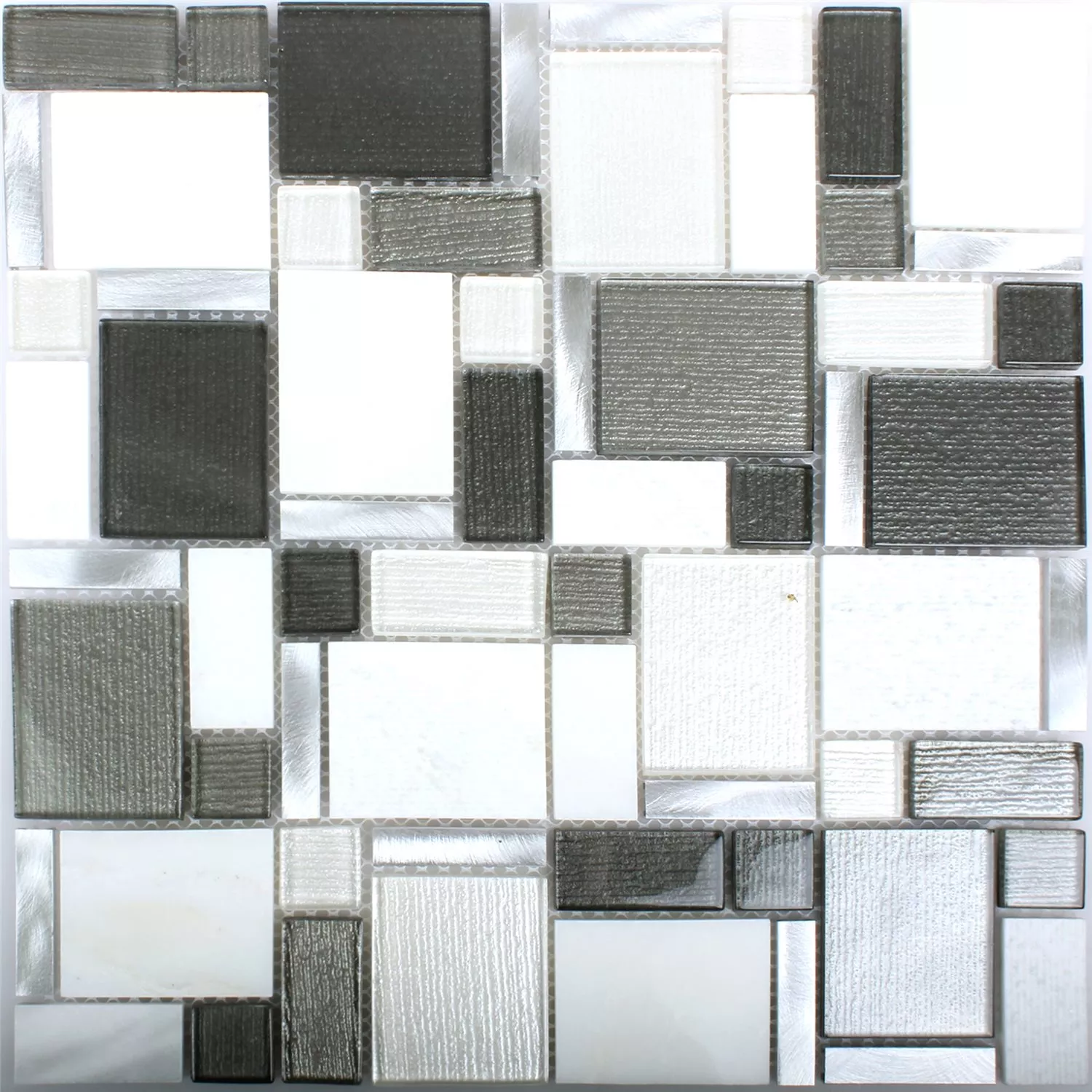 Mosaikfliesen Material Mix Echo Weiss Grau