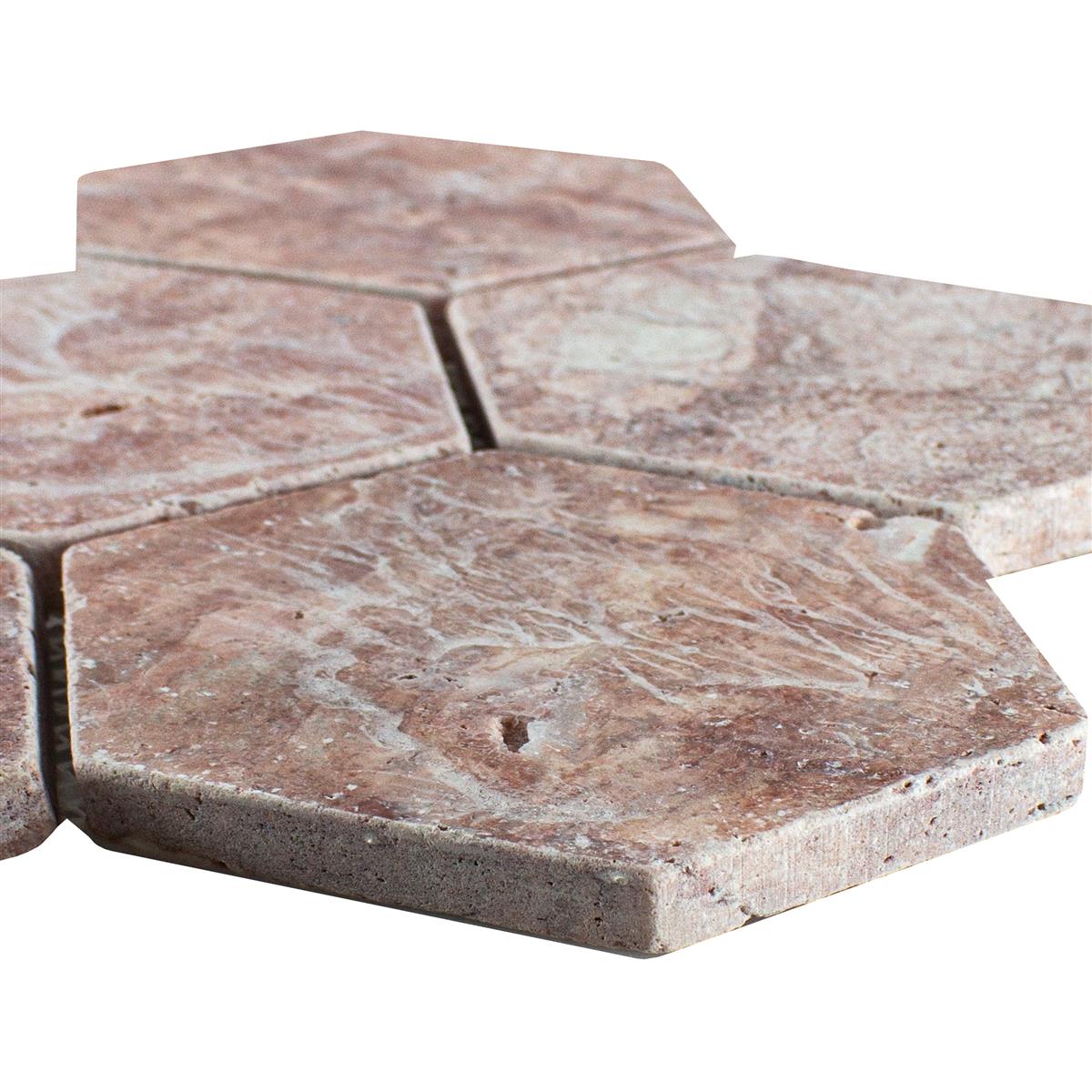 Travertin Naturstein Mosaikfliesen Mercado Sechseck Rot