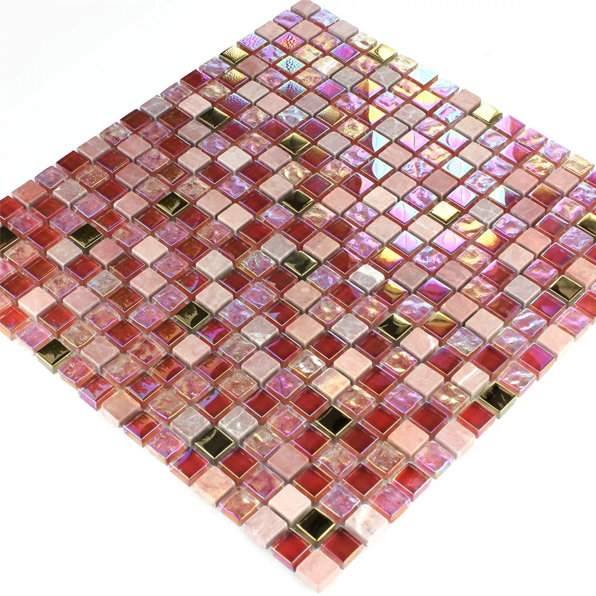 Muster von Mosaikfliesen Glas Naturstein Rot Rosa Gold