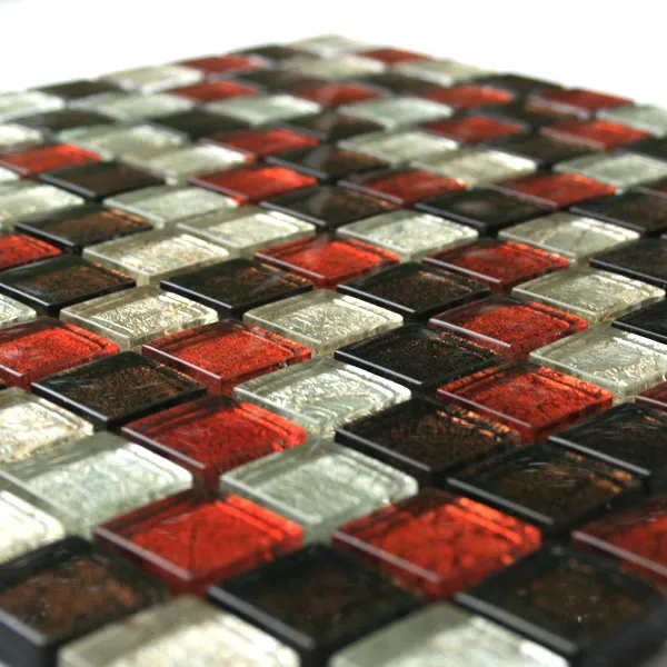 Muster von Glasmosaik Fliesen  Rot Braun Silber Metall