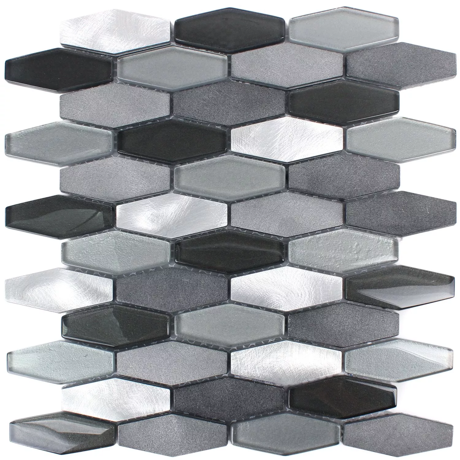 Muster von Mosaikfliesen Sechseck Hexagon Lupo Schwarz Silber