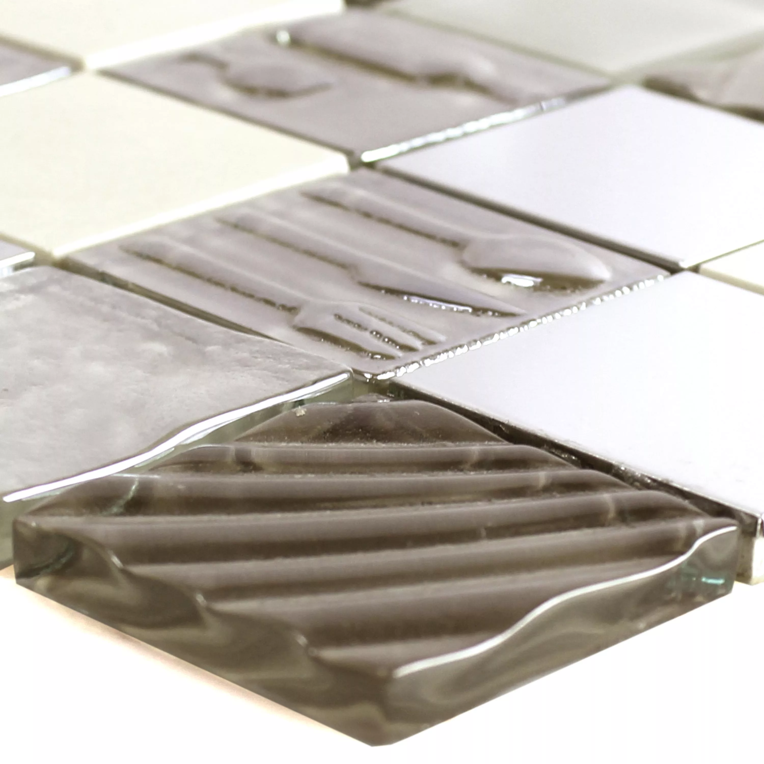 Glas Edelstahl Naturstein Mosaikfliesen Emporia Braun Beige Silber