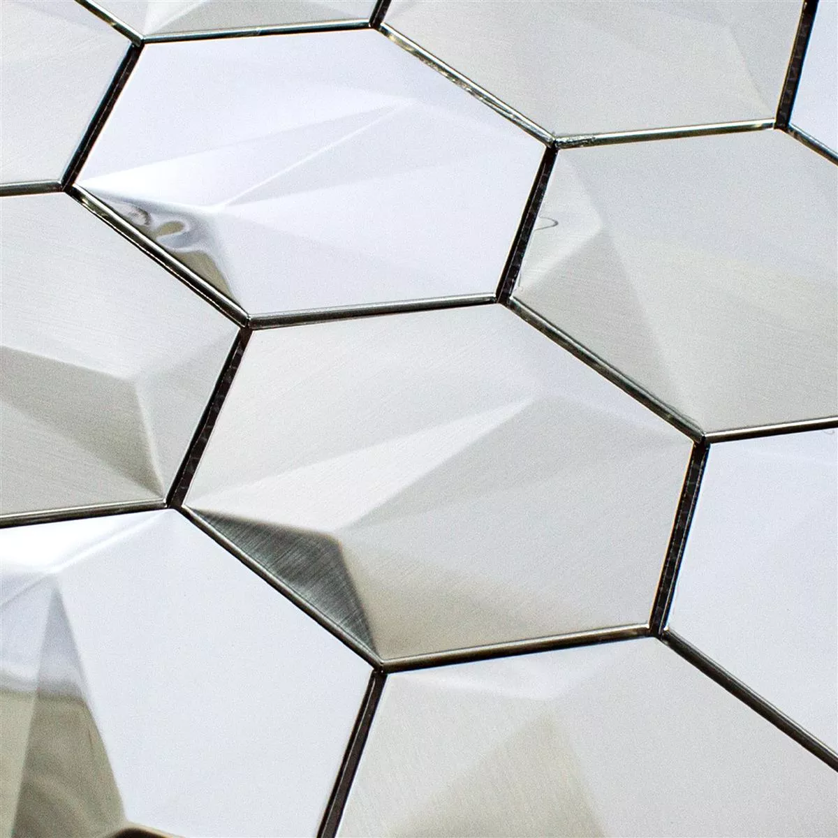 Edelstahl Mosaikfliesen Durango Hexagon 3D Silber