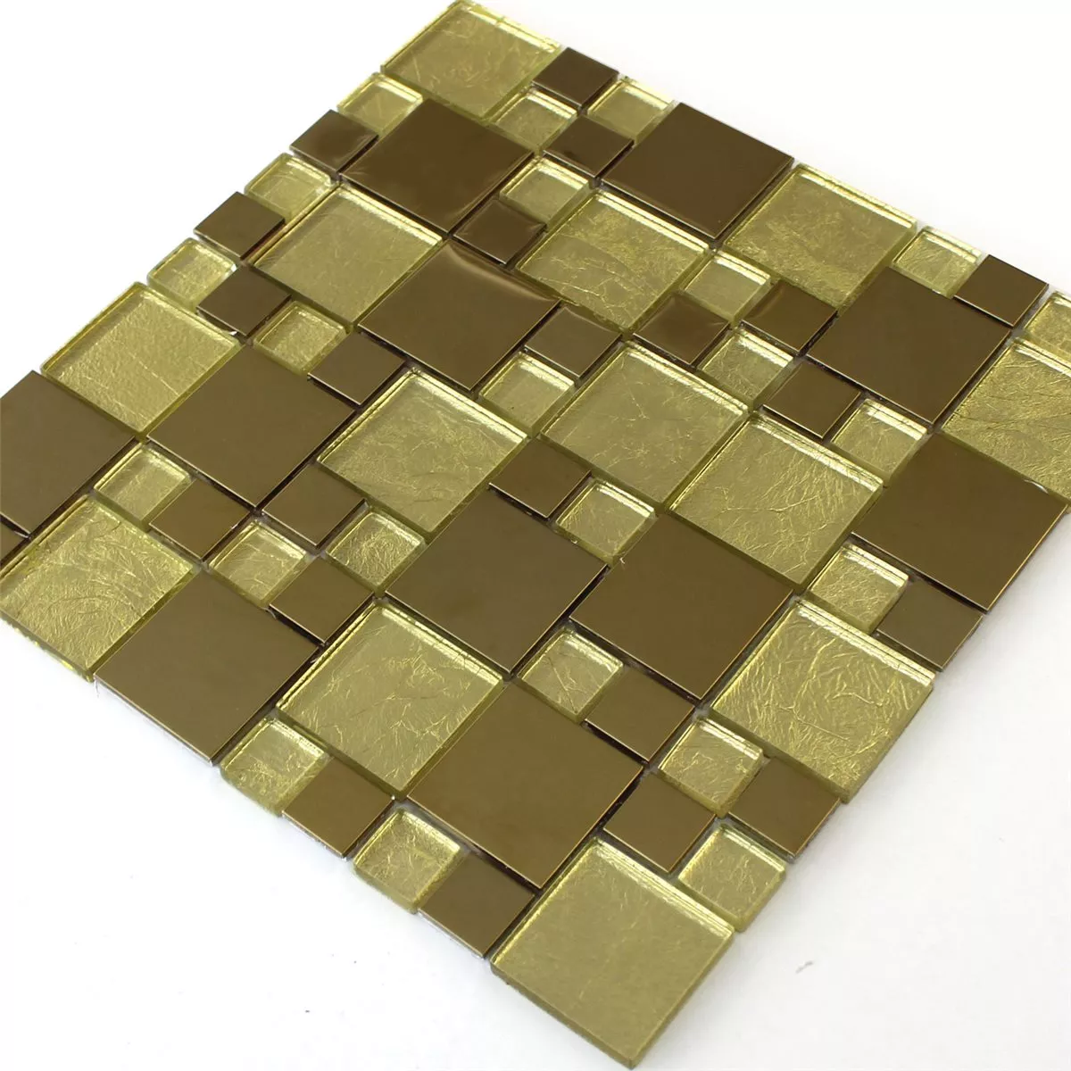 Mosaikfliesen Glas Edelstahl Metall Gold