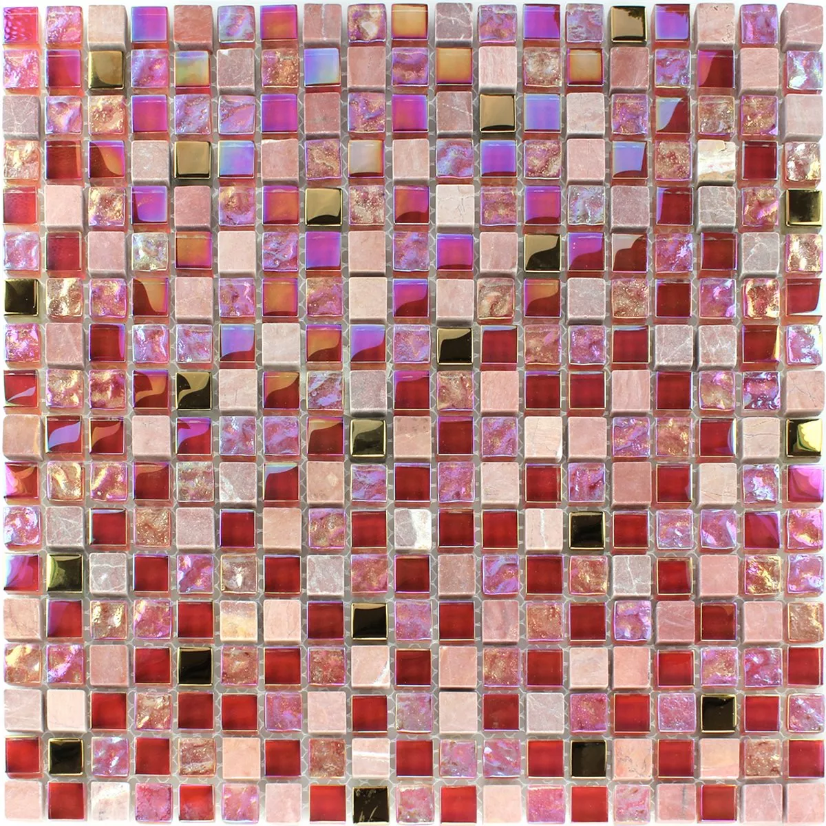 Muster von Mosaikfliesen Glas Naturstein Rot Rosa Gold