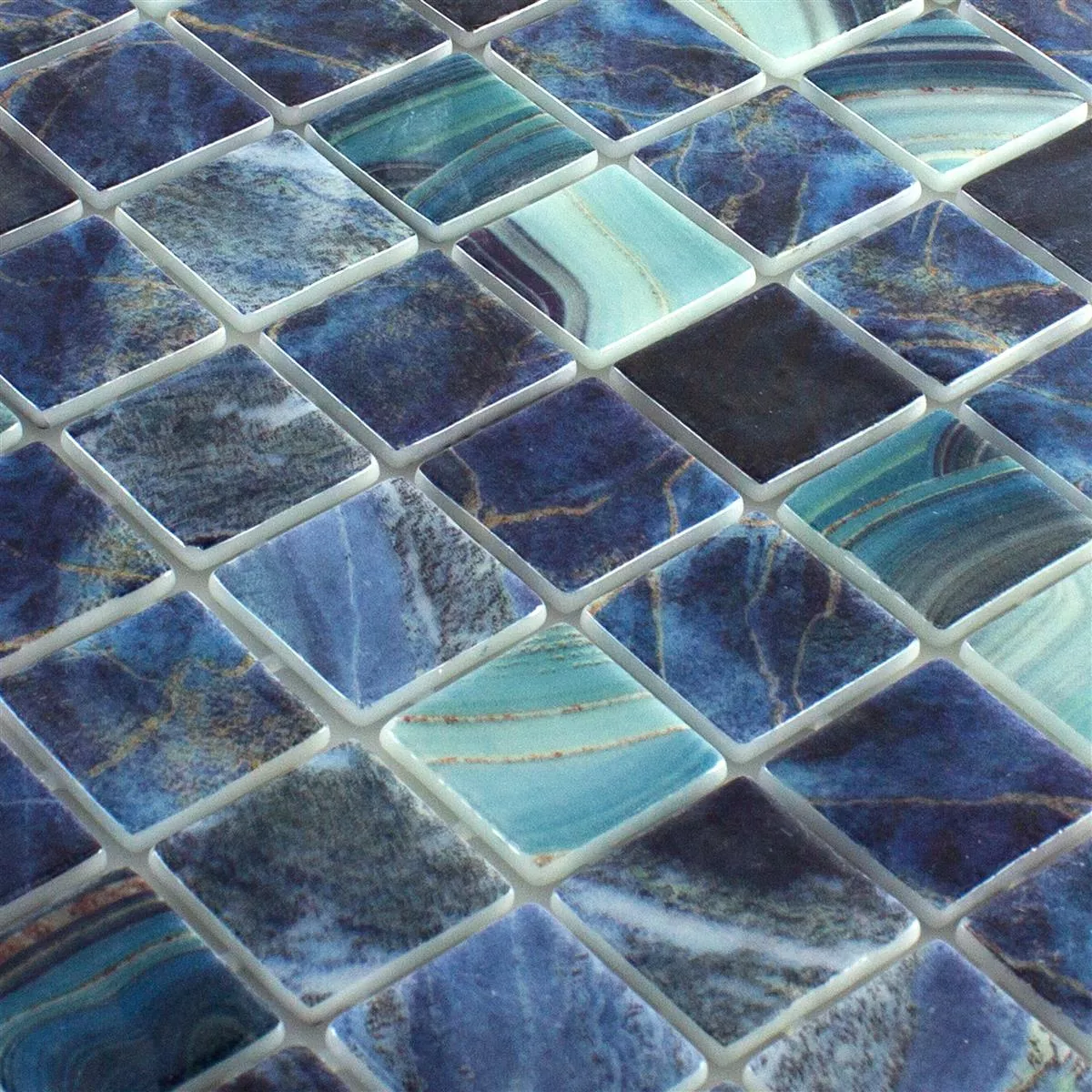 Glas Schwimmbad Mosaik Baltic Blau Türkis 38x38mm