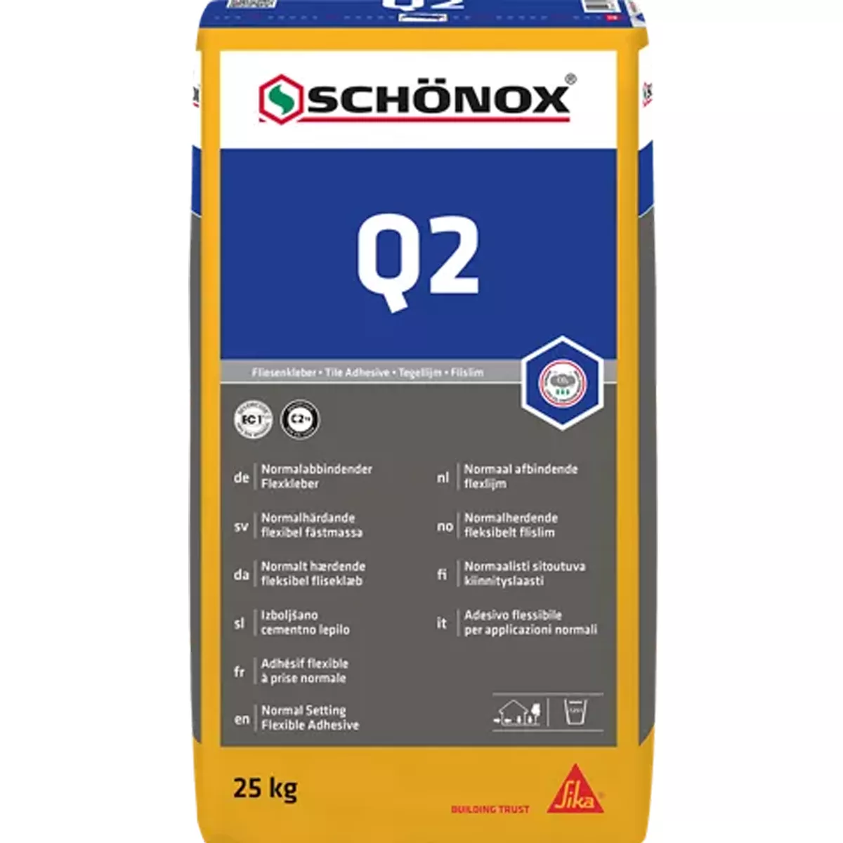Schönox Q2 Flexkleber Feinsteinzeug, Keramische Fliesen C2TE (25Kg)
