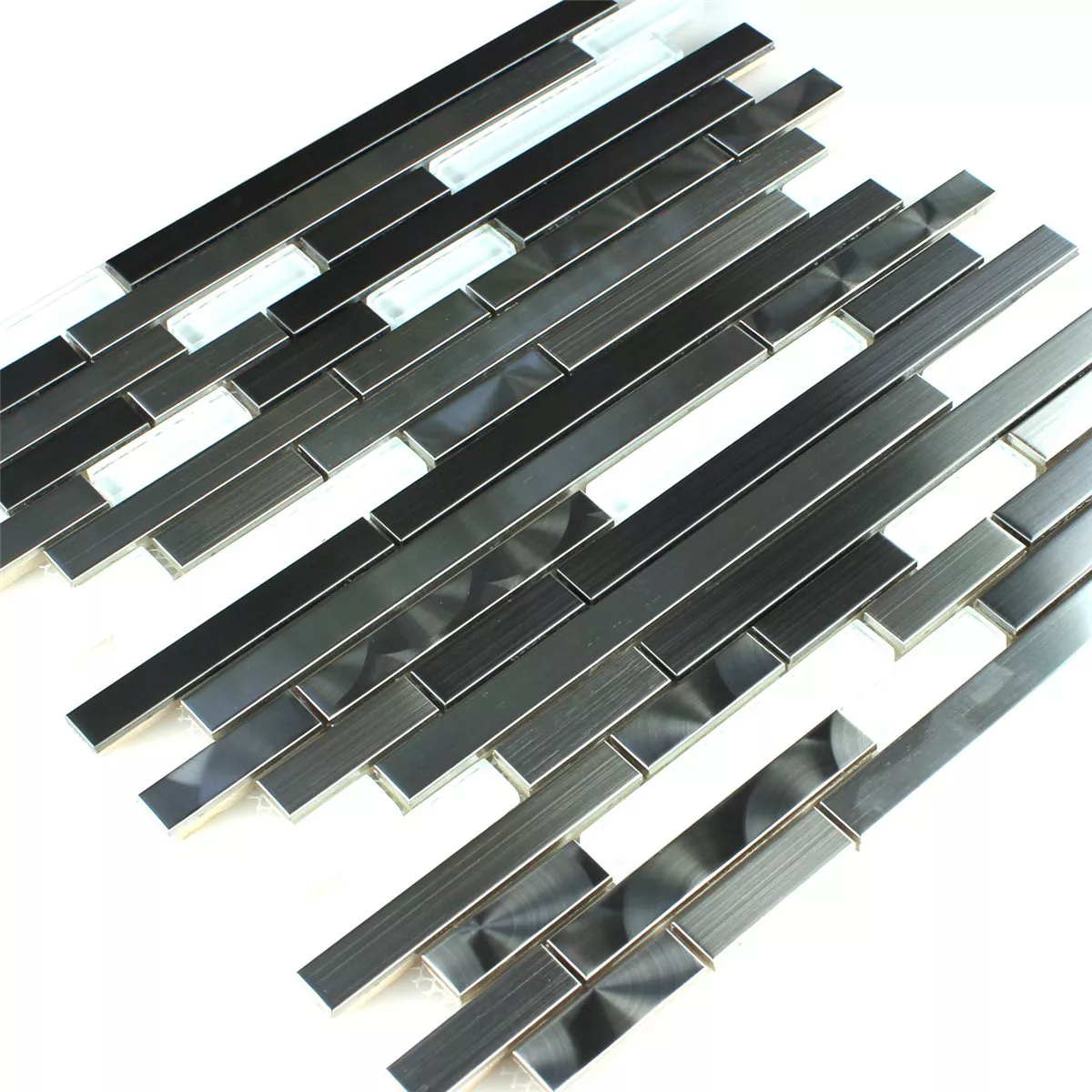 Mosaikfliesen Metall Glas Weiss Silber Sticks